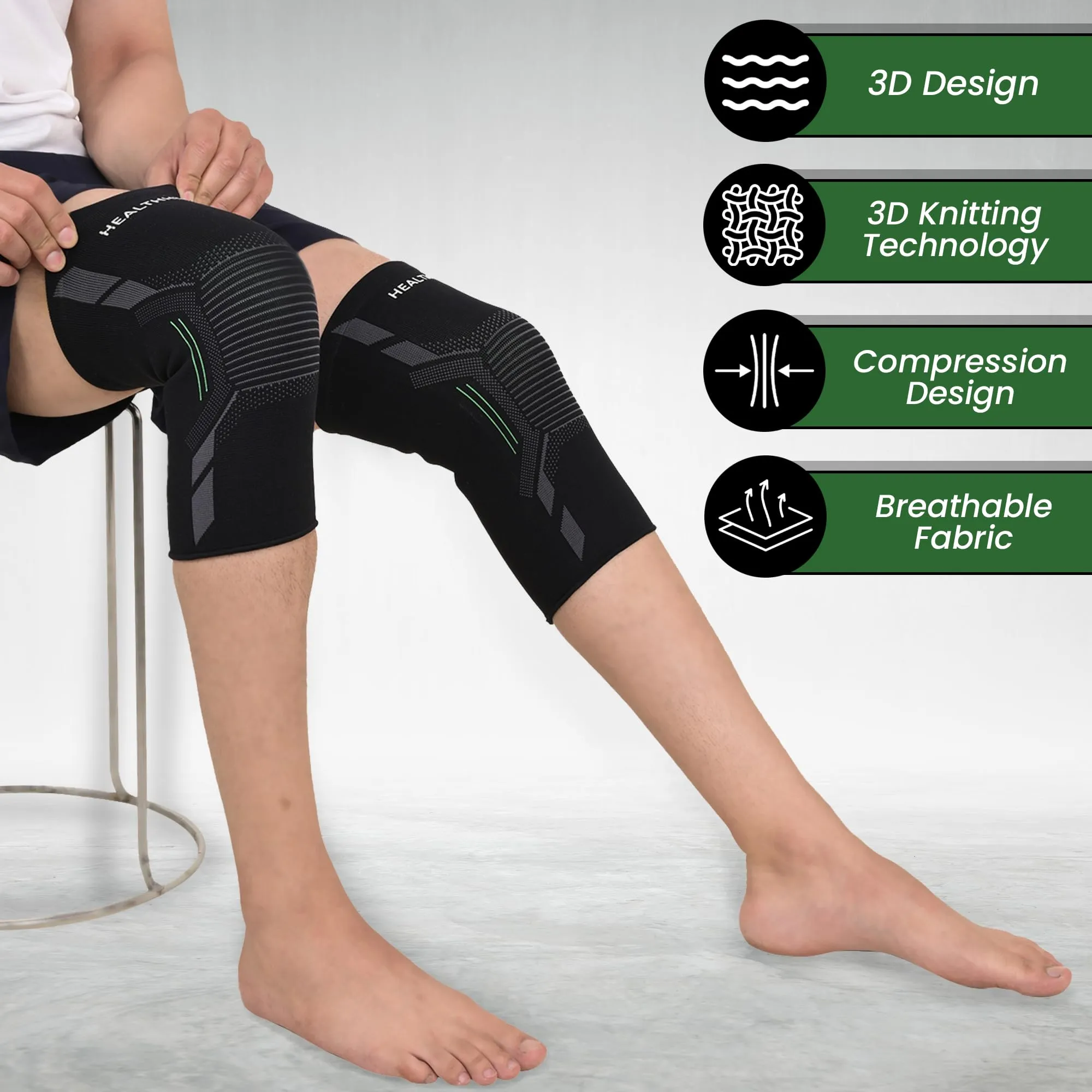 HealthHike Knee Support for Men & Women | Compression Knee Support Sleeves, Knee Cap, Knee Brace for knee Pain Relief, Gym, Running, Cycling, Squats, Sports & Workout, Black XL