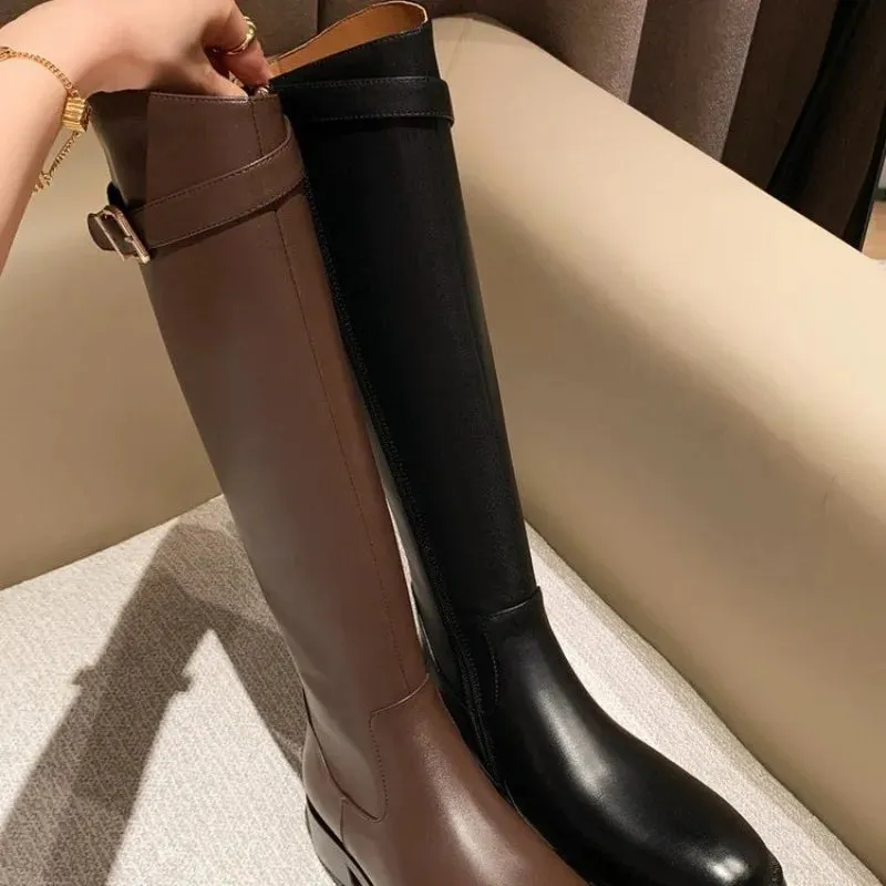 Hnzxzm Footwear Black Elegant With Low Heels Shoes For Woman Long Brown Women's Boots Winter Knee High Shaft Stylish Lastest Price Goth