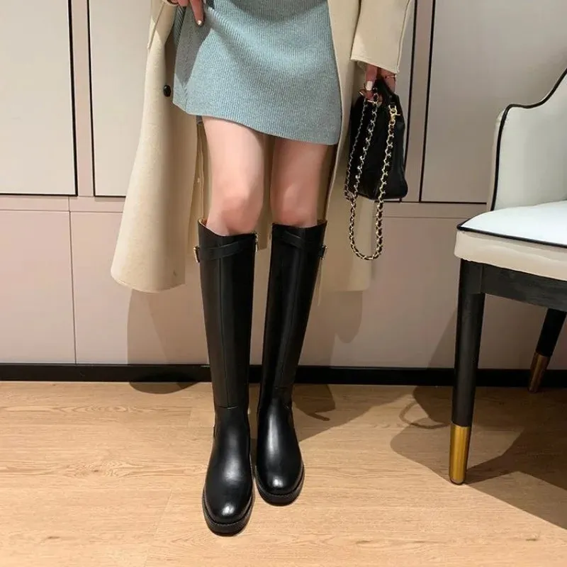 Hnzxzm Footwear Black Elegant With Low Heels Shoes For Woman Long Brown Women's Boots Winter Knee High Shaft Stylish Lastest Price Goth