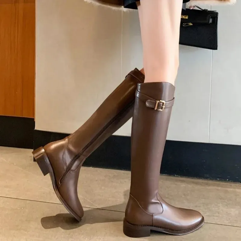 Hnzxzm Footwear Black Elegant With Low Heels Shoes For Woman Long Brown Women's Boots Winter Knee High Shaft Stylish Lastest Price Goth