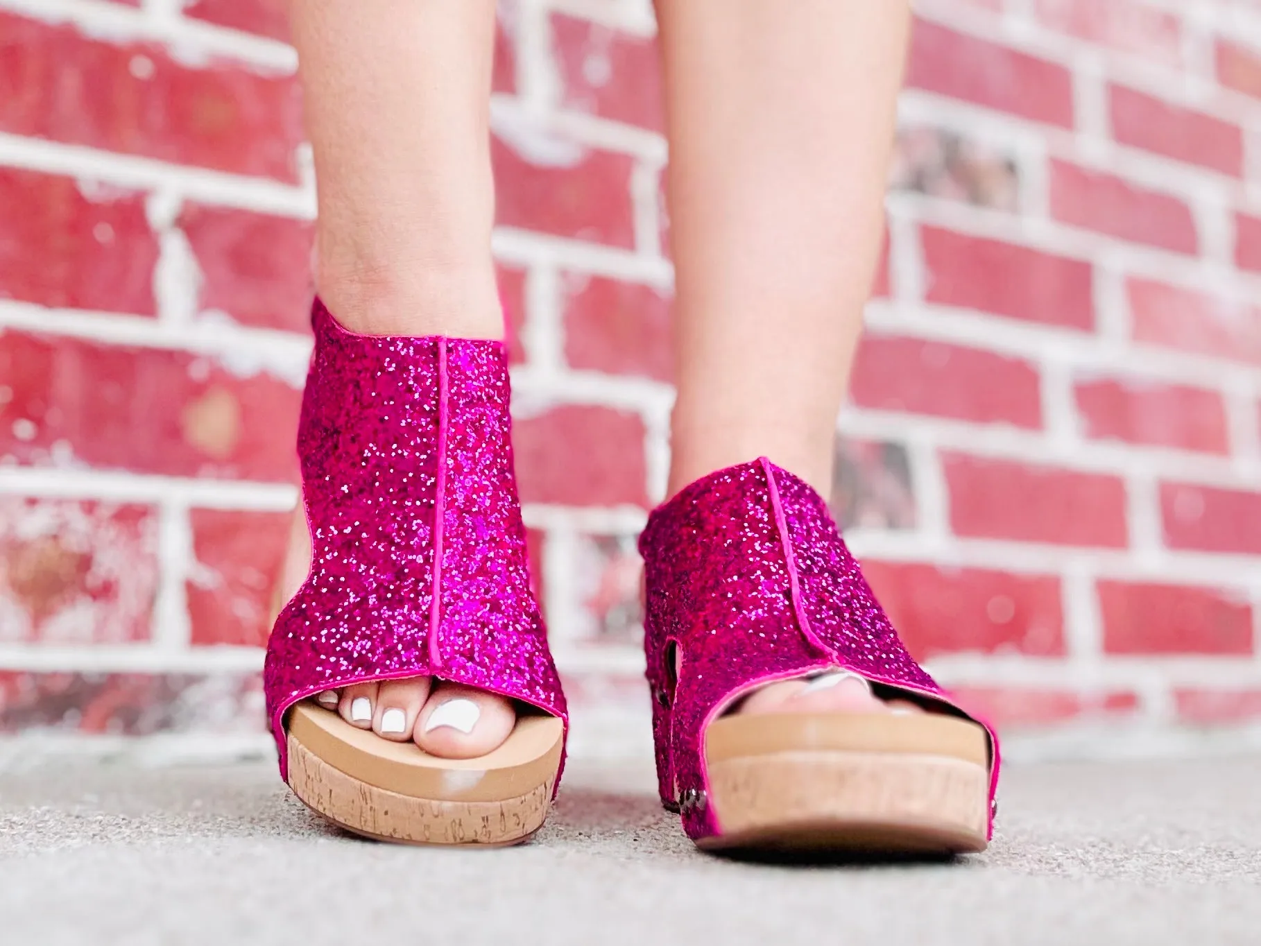 Hot Pink Glitter Carley Wedge