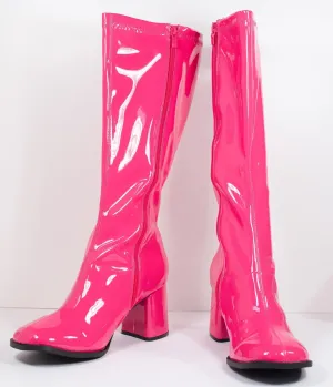 Hot Pink Patent Leatherette Knee High Go Go Boots