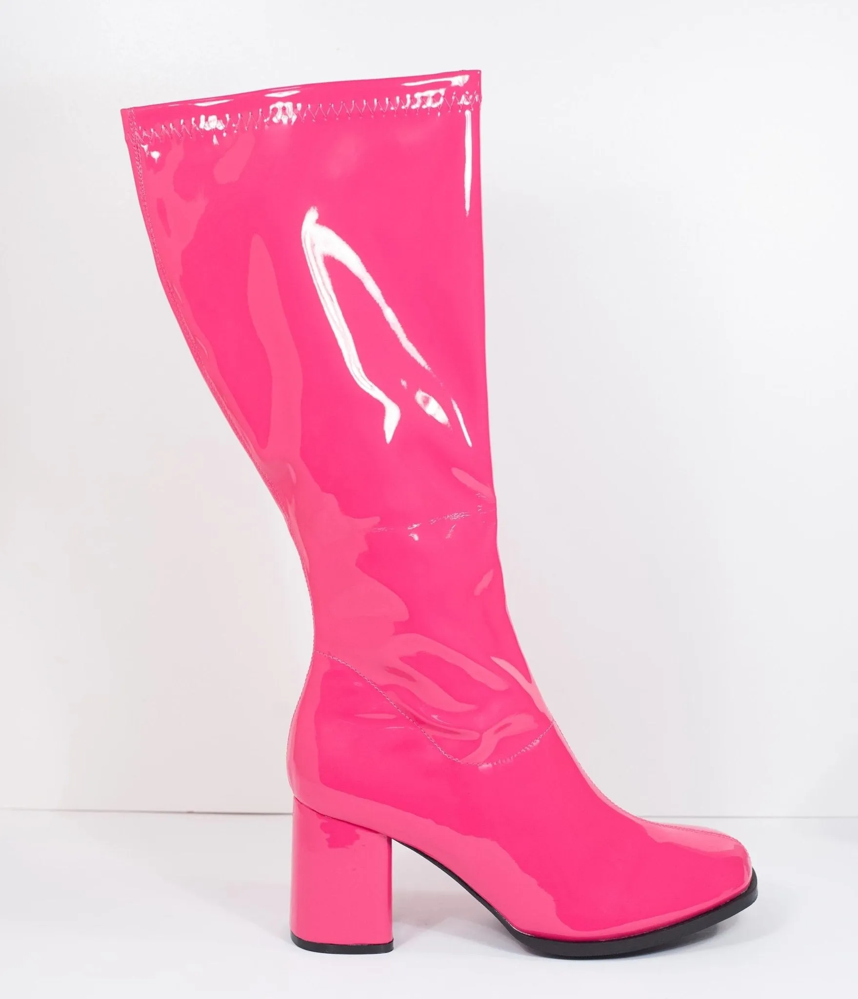 Hot Pink Patent Leatherette Knee High Go Go Boots