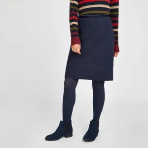 Indigo Boiled Wool Knee Length Skirt