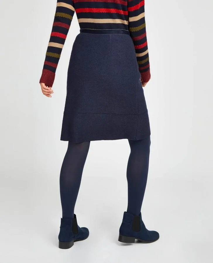 Indigo Boiled Wool Knee Length Skirt