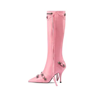 Israa Pointed Toe Knee High Pink Boots