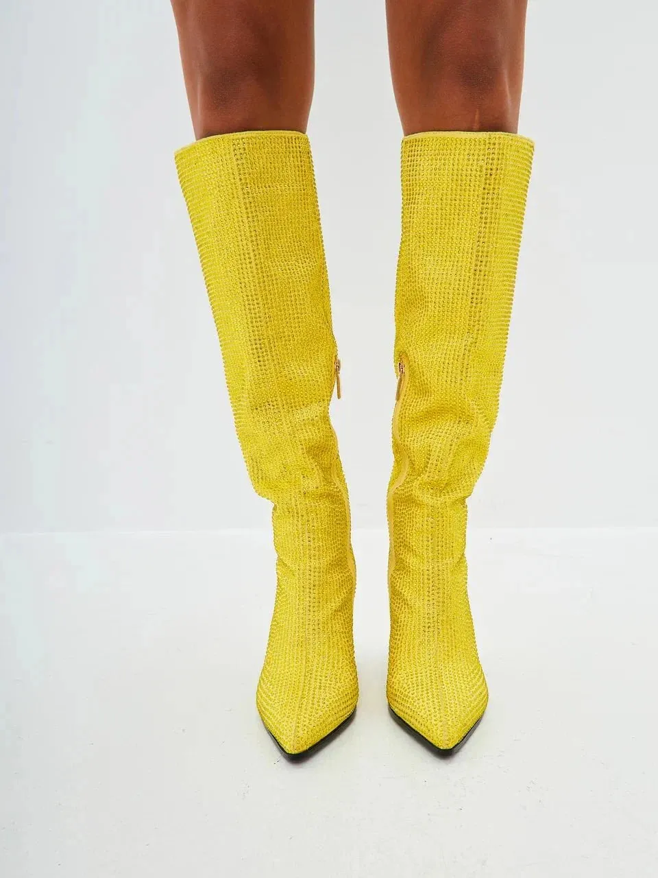 Jewel Stiletto Knee High Boots Mili - Yellow