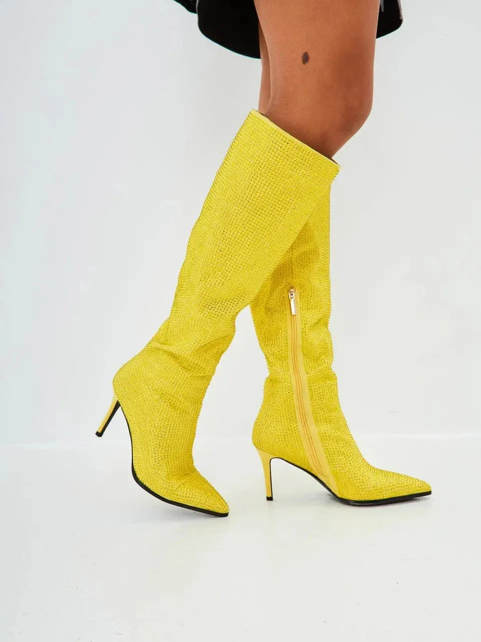 Jewel Stiletto Knee High Boots Mili - Yellow