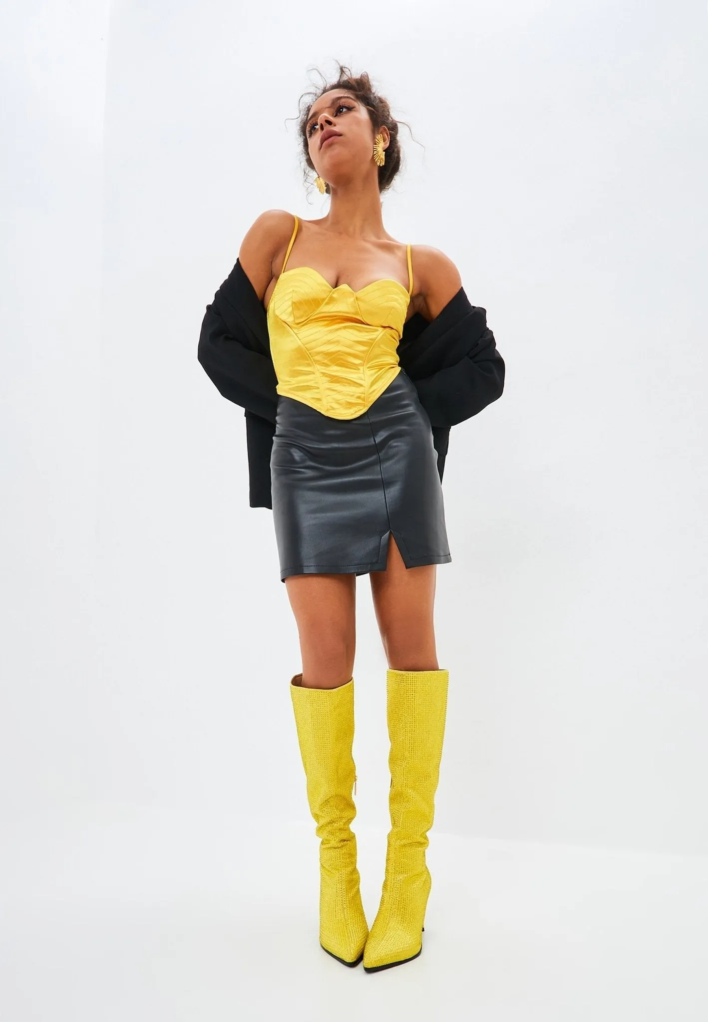 Jewel Stiletto Knee High Boots Mili - Yellow