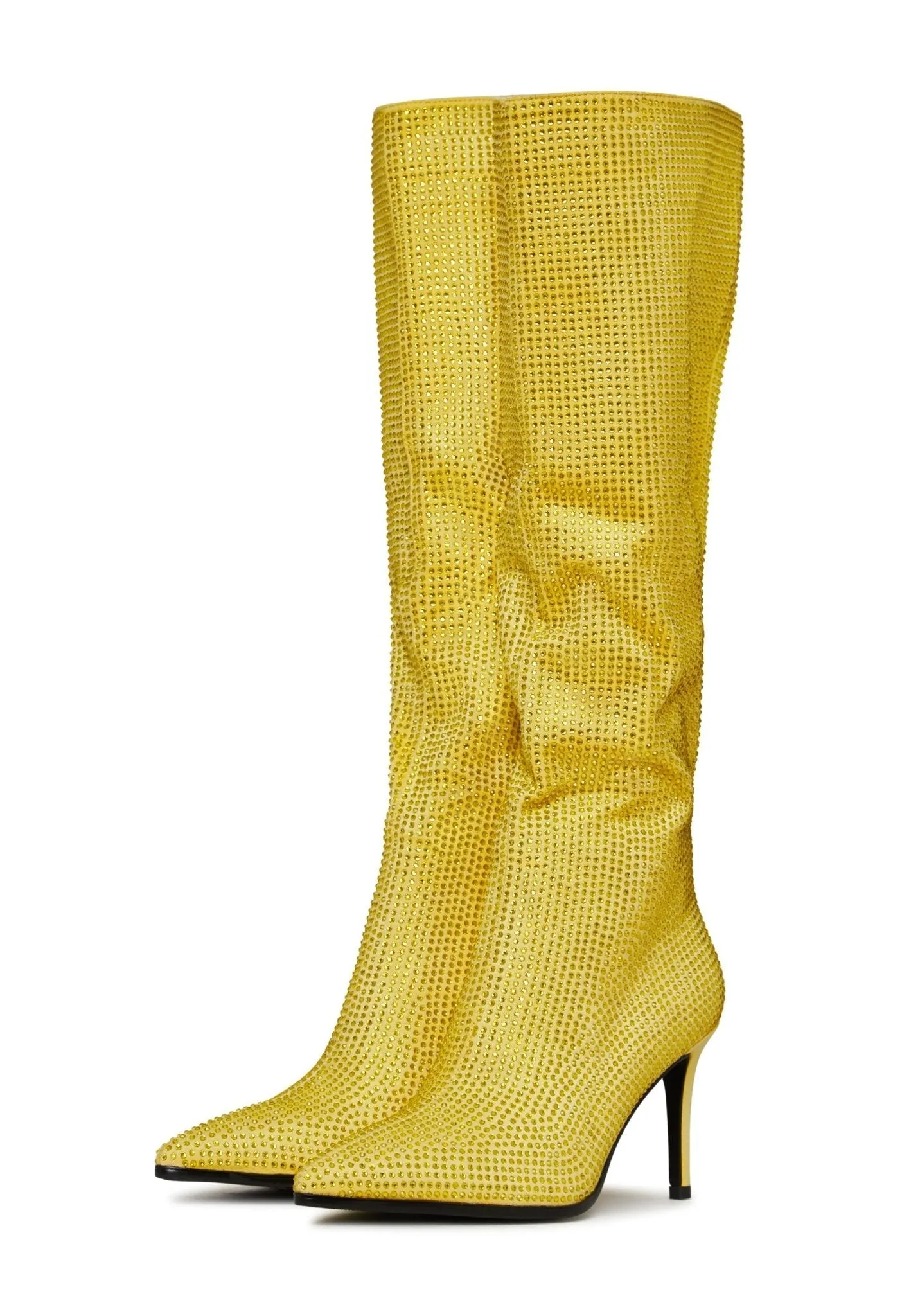 Jewel Stiletto Knee High Boots Mili - Yellow