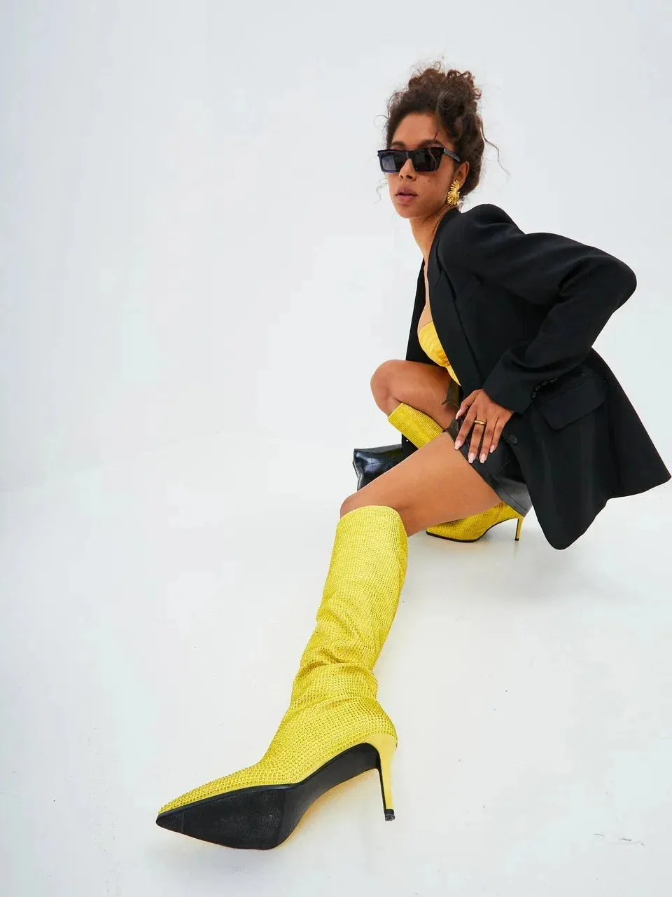 Jewel Stiletto Knee High Boots Mili - Yellow