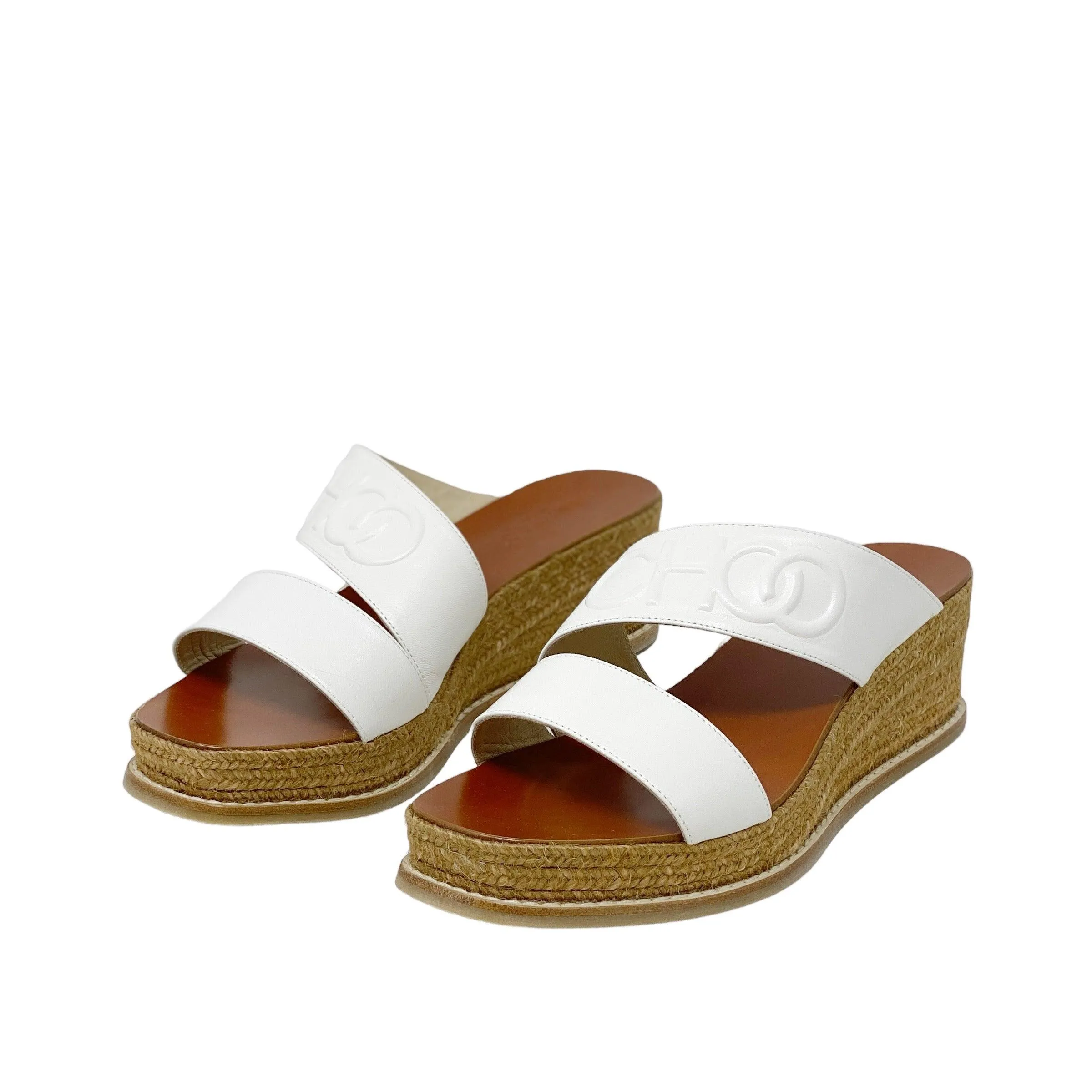 Jimmy Choo White Nappa Wedge Sandals 40.5