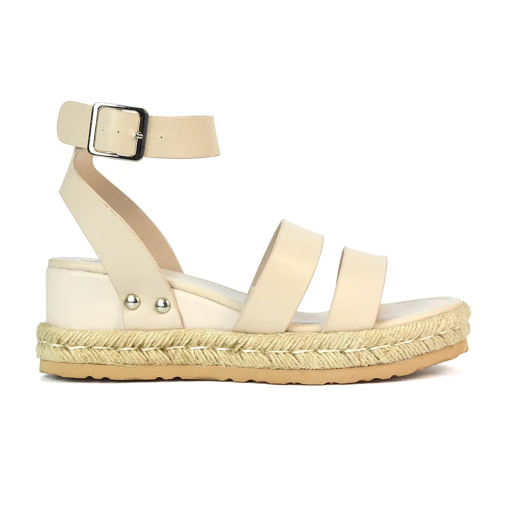 Jorja Platform Wedge Heel Sandals Espadrilles in Gold Metallic