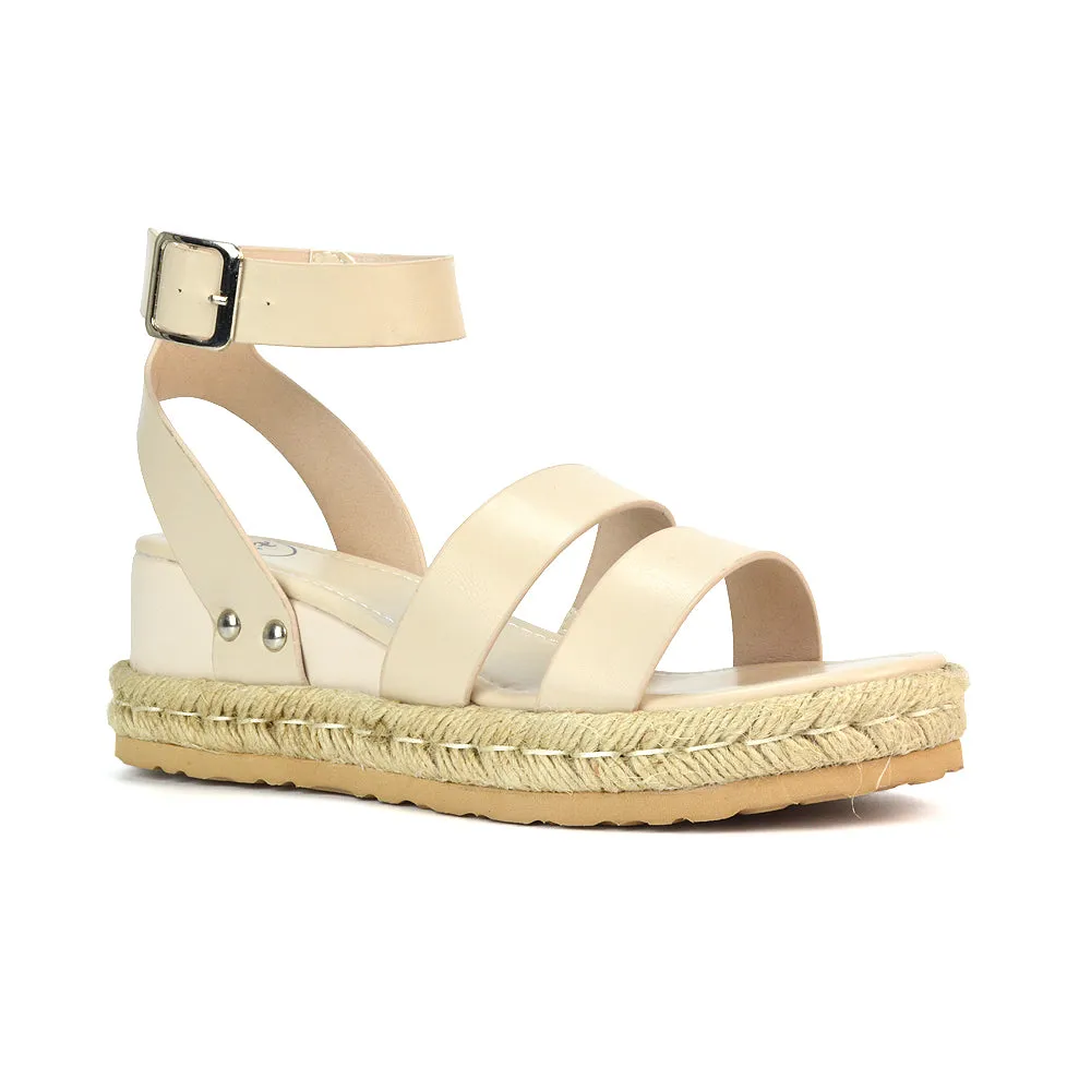 Jorja Platform Wedge Heel Sandals Espadrilles in Gold Metallic