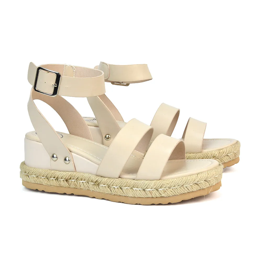 Jorja Platform Wedge Heel Sandals Espadrilles in Gold Metallic