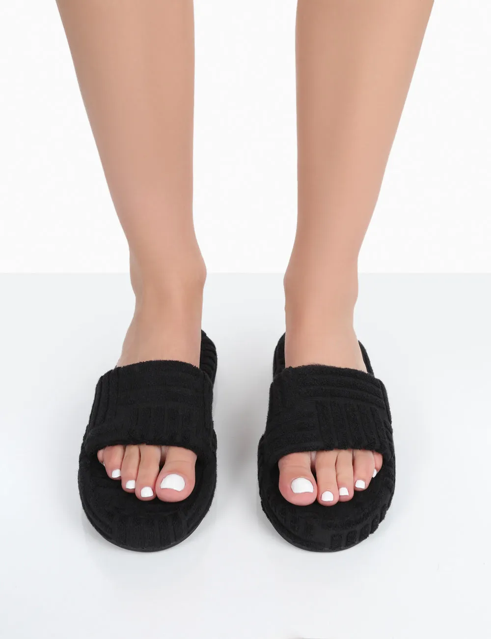 Juicy Black Terry Towelling Slider Slippers