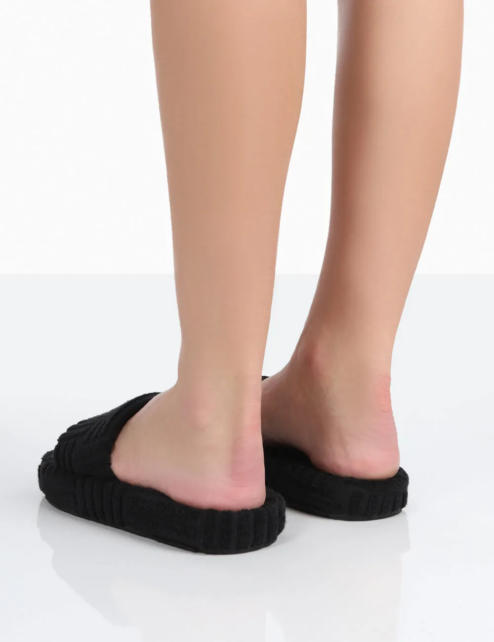 Juicy Black Terry Towelling Slider Slippers