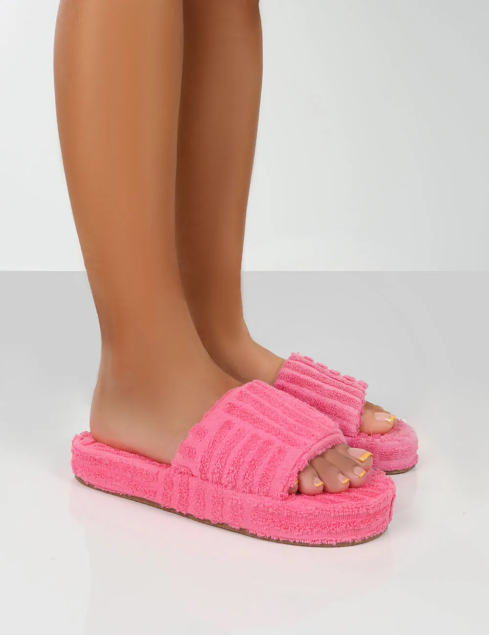 Juicy Pink Terry Towelling Slider Slippers