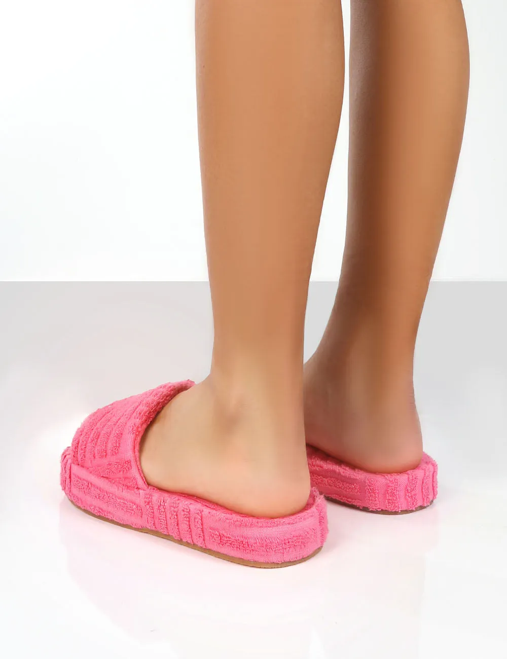 Juicy Pink Terry Towelling Slider Slippers