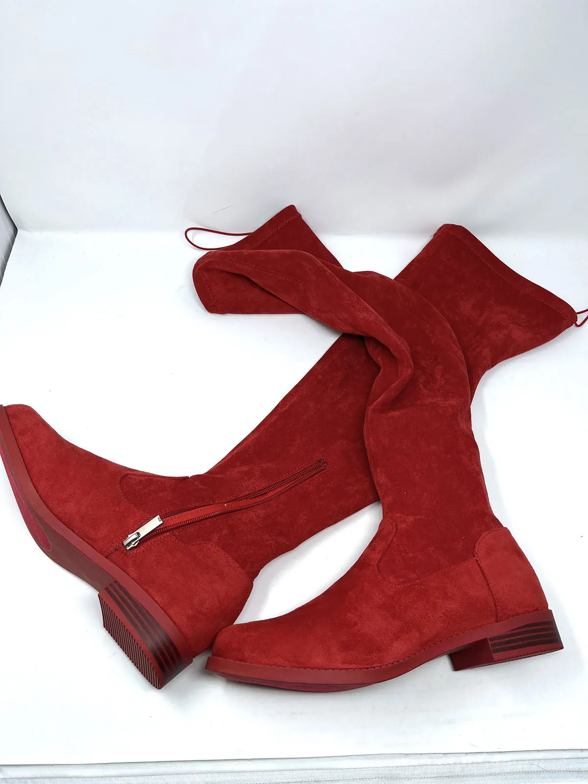 Justfab Size 10 Red Faux Suede Knee Boots NWOB