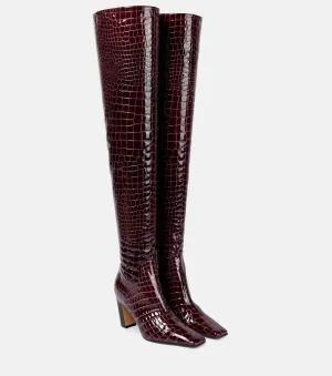 Khaite Snakeskin Knee High Boots, Red