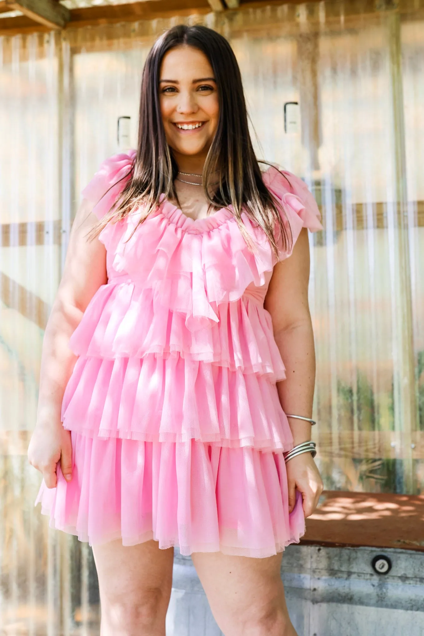 Last Chance Size Small | Dazzle The Room Tulle Tiered Dress in Light Pink