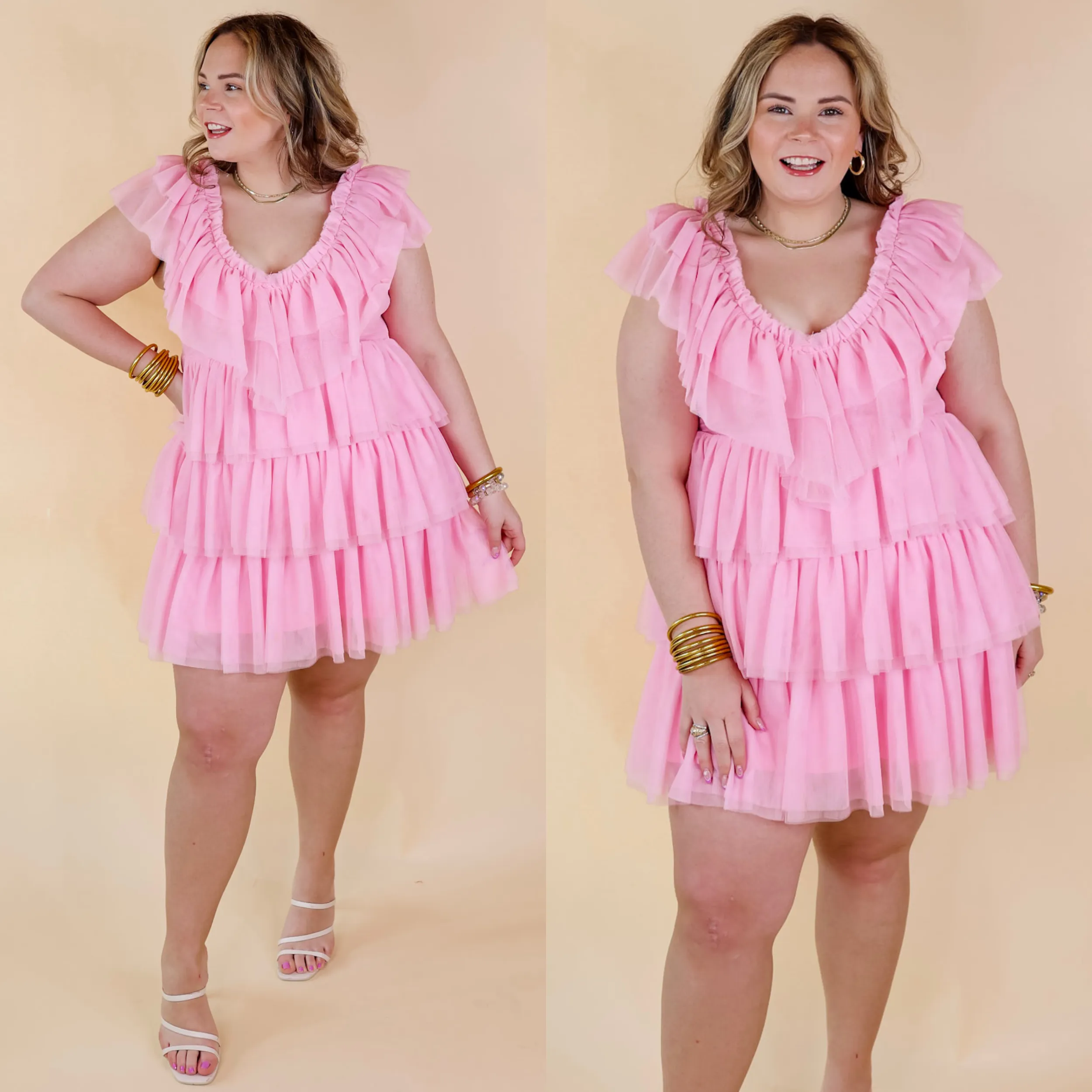 Last Chance Size Small | Dazzle The Room Tulle Tiered Dress in Light Pink