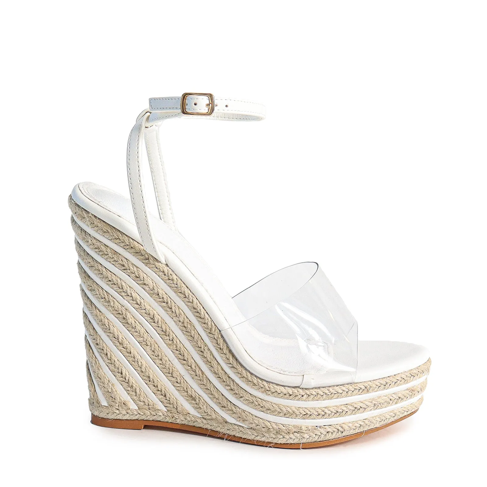 LEAH-1 OPEN TOE CLEAR STRAP W/ WEDGE SANDAL - WHITE