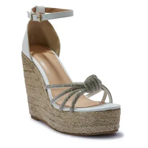 LEONIE WHITE SILVER DIAMANTE KNOT WEDGES