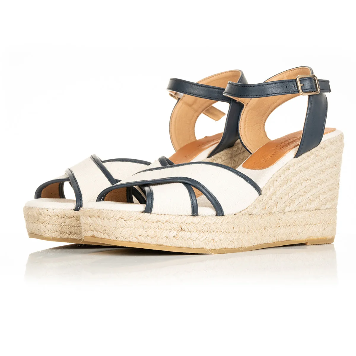 Lottie - Espadrille Wedge Sandal - Navy & Nude Canvas