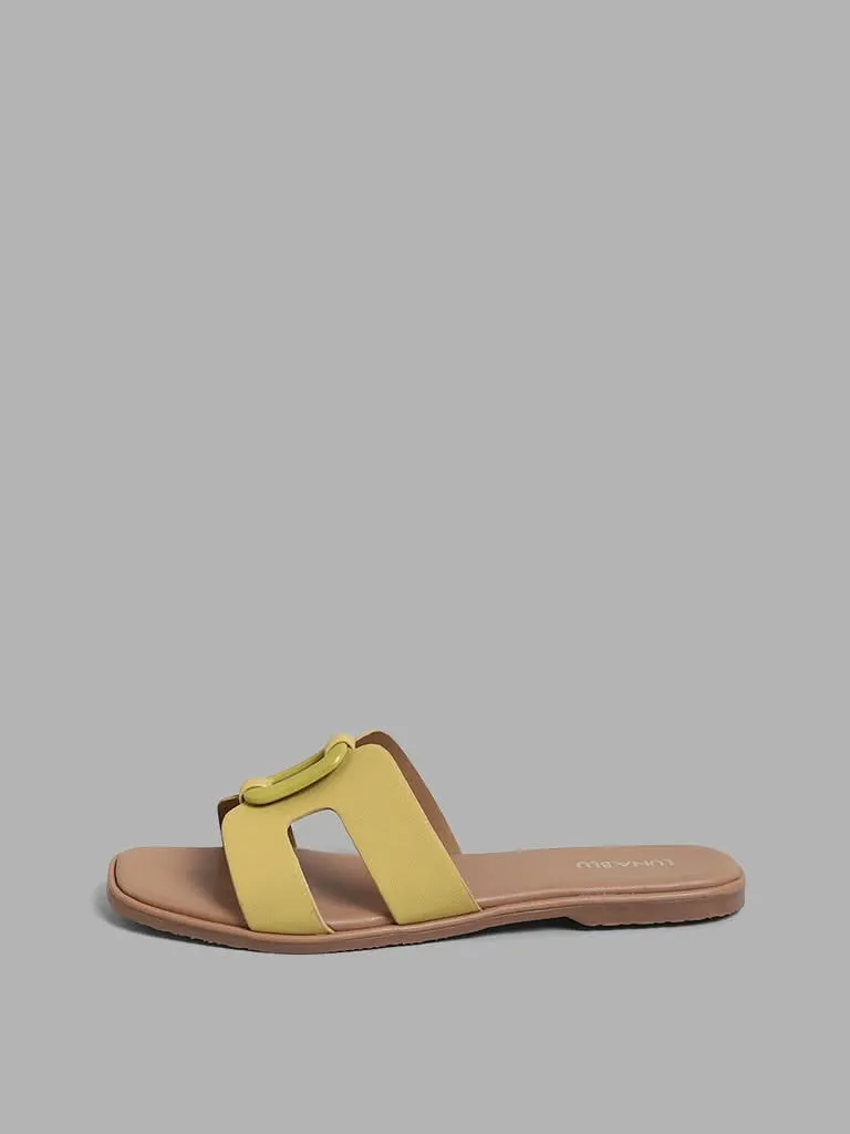 LUNA BLU Mustard Cut-Out Case Buckle Sandals