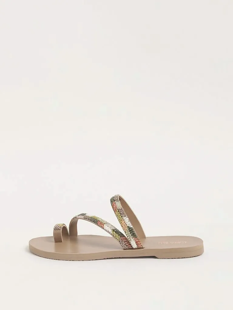 LUNA BLU Textured Strap Beige Sandals