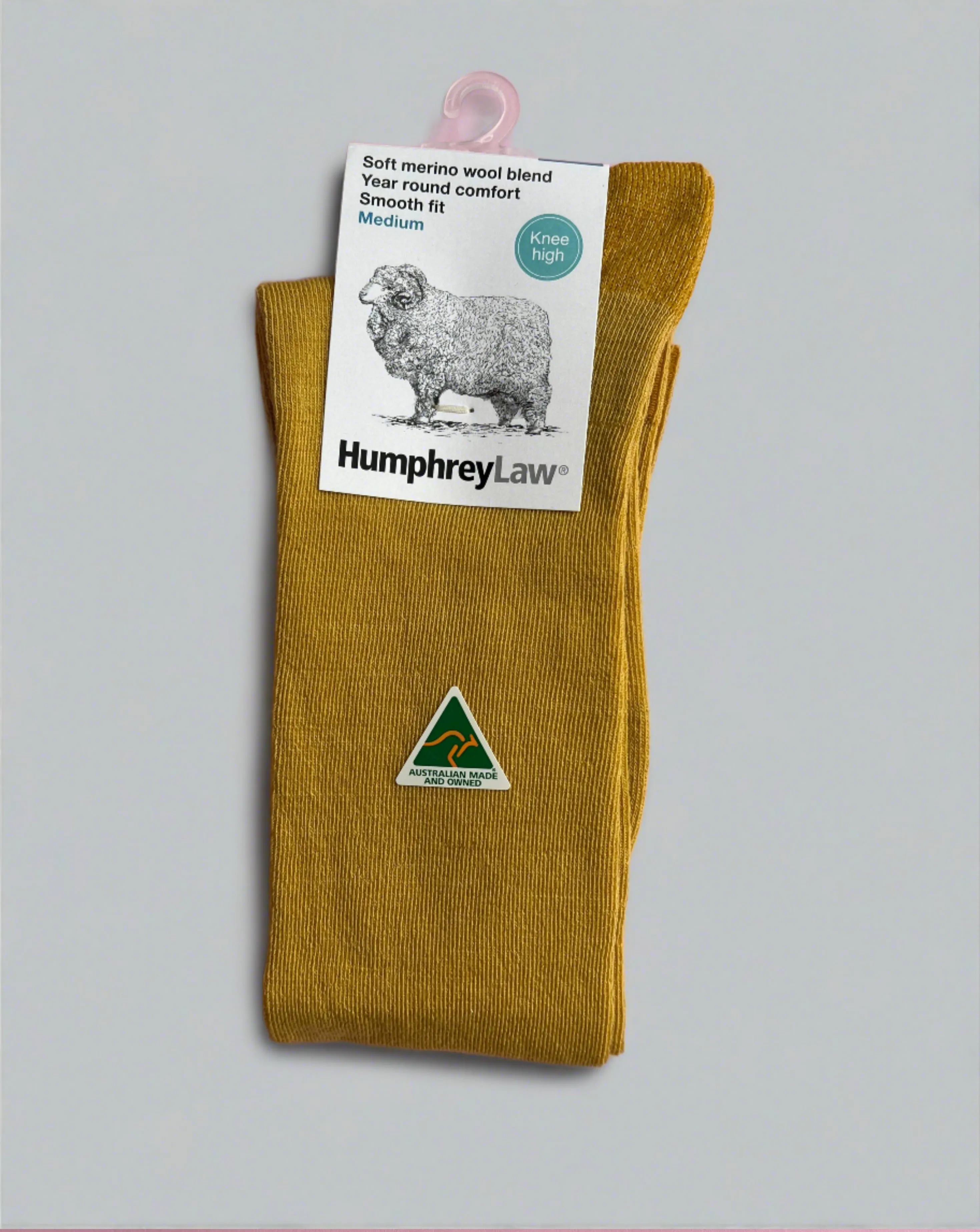 Merino Wool Women's Knee High Socks in Mustard - Aussie Made