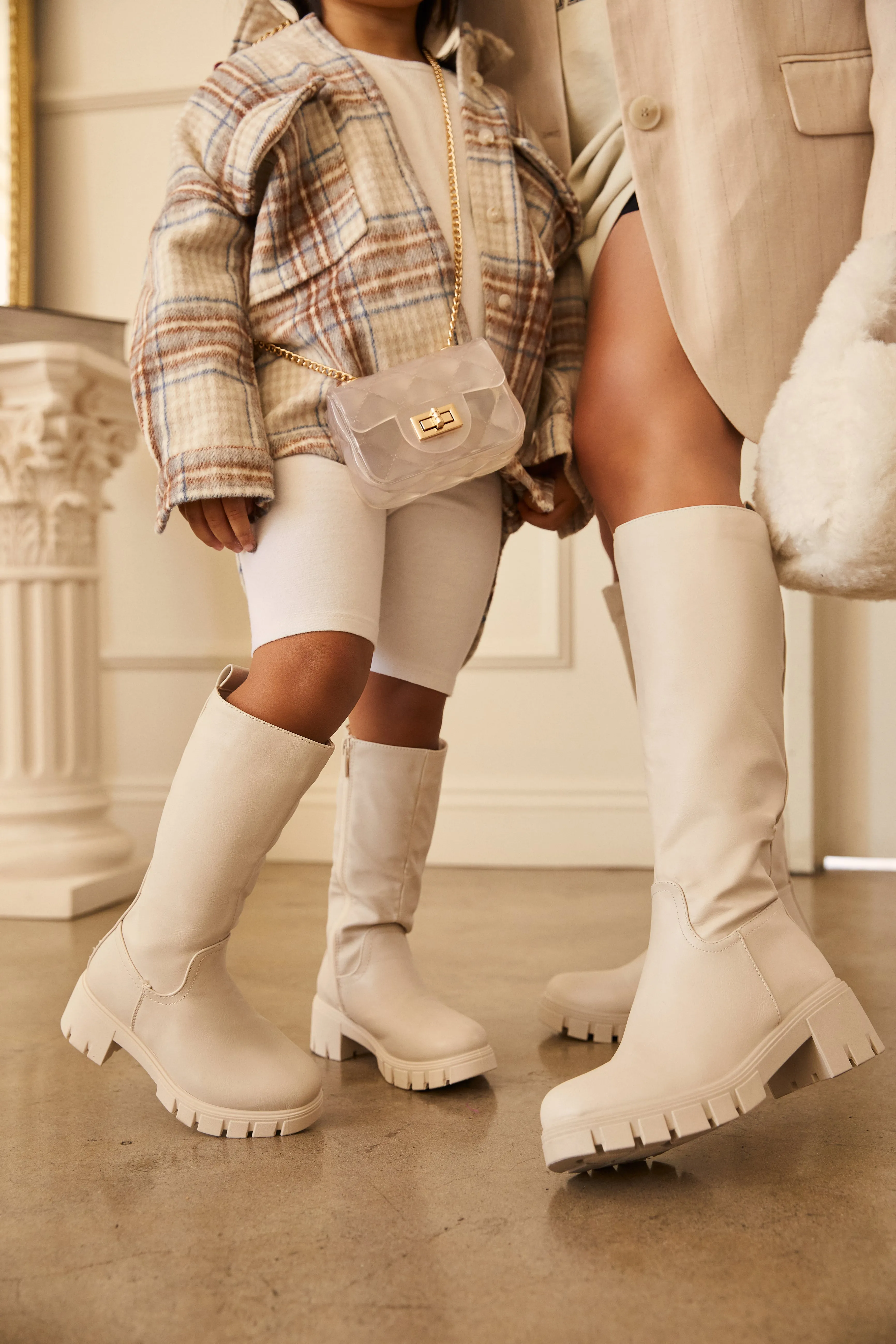 Mini Loren Kids Knee High Boots - Bone