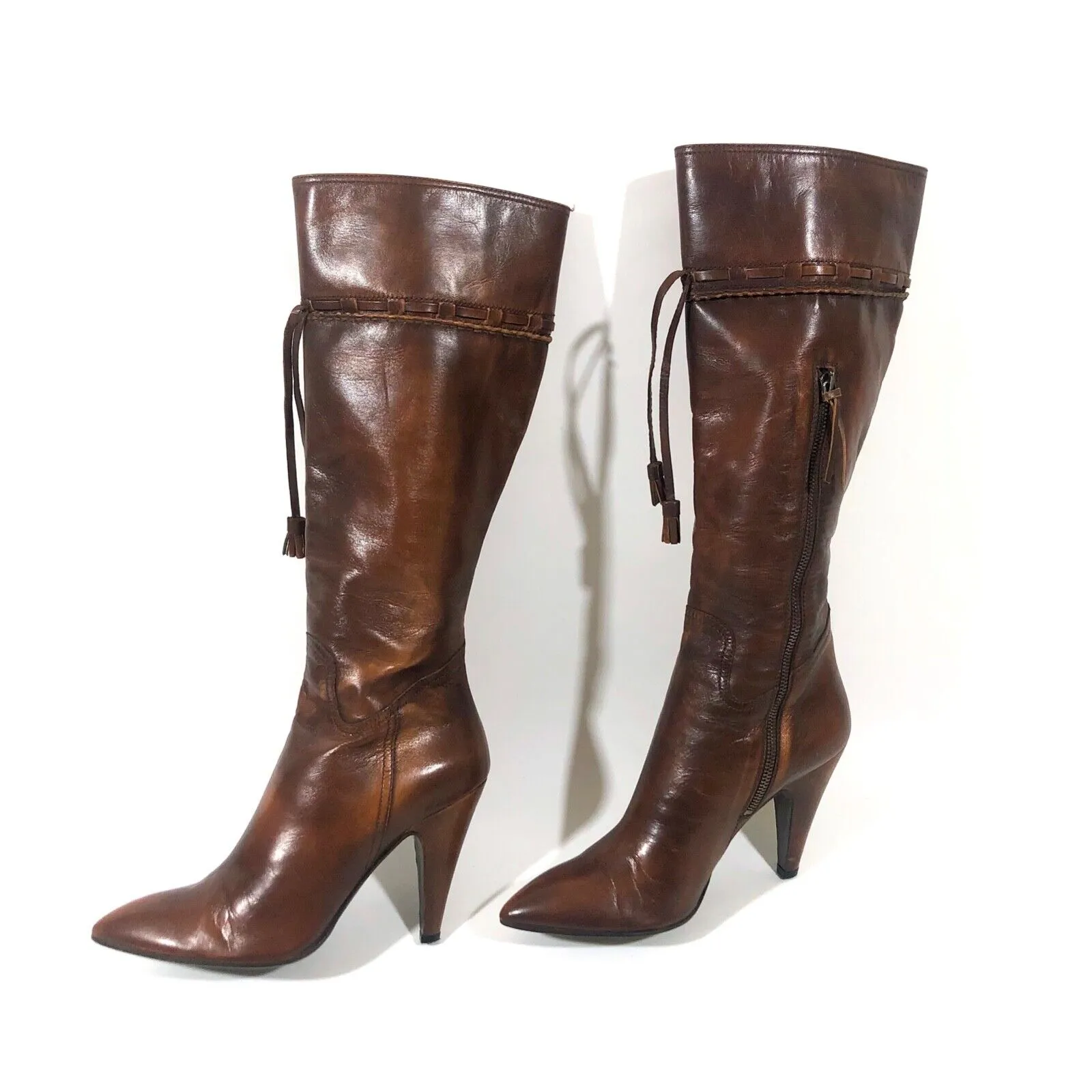 MIU MIU KNEE HIGH BROWN LEATHER BOOTS