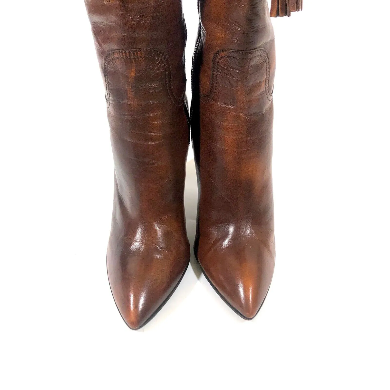 MIU MIU KNEE HIGH BROWN LEATHER BOOTS