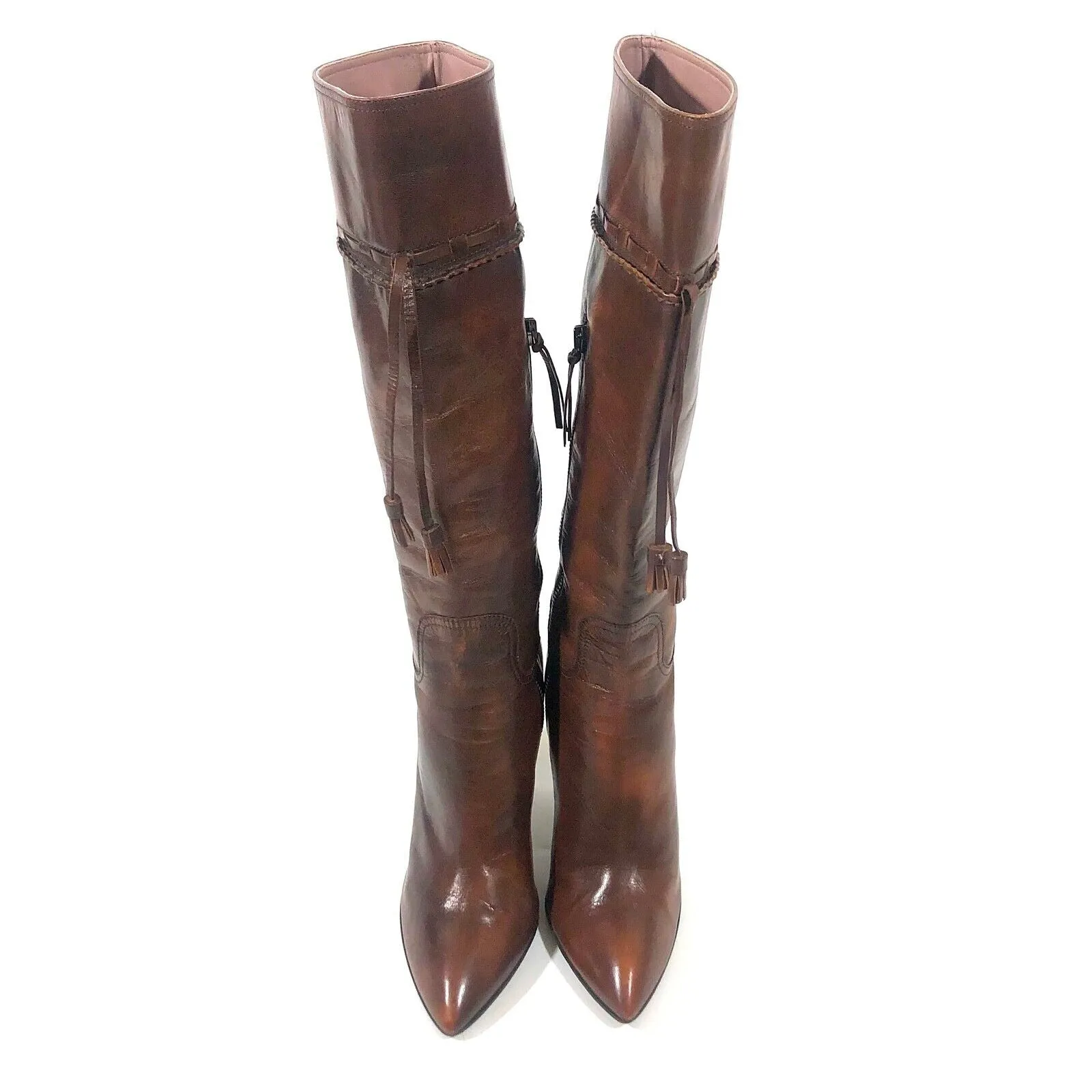 MIU MIU KNEE HIGH BROWN LEATHER BOOTS