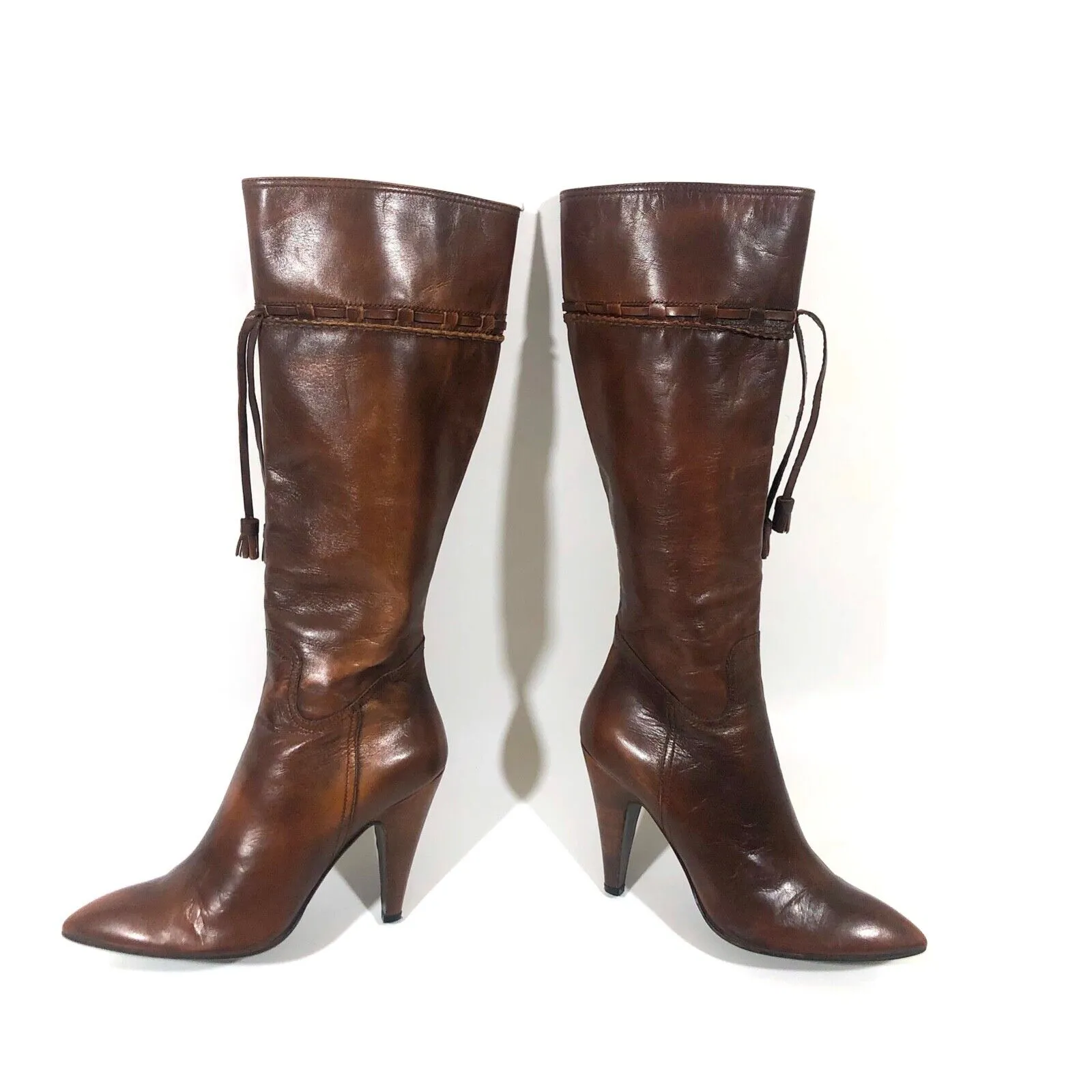 MIU MIU KNEE HIGH BROWN LEATHER BOOTS