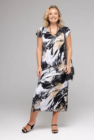 Molton Print Short Sleeve Jersey Maxi Dress