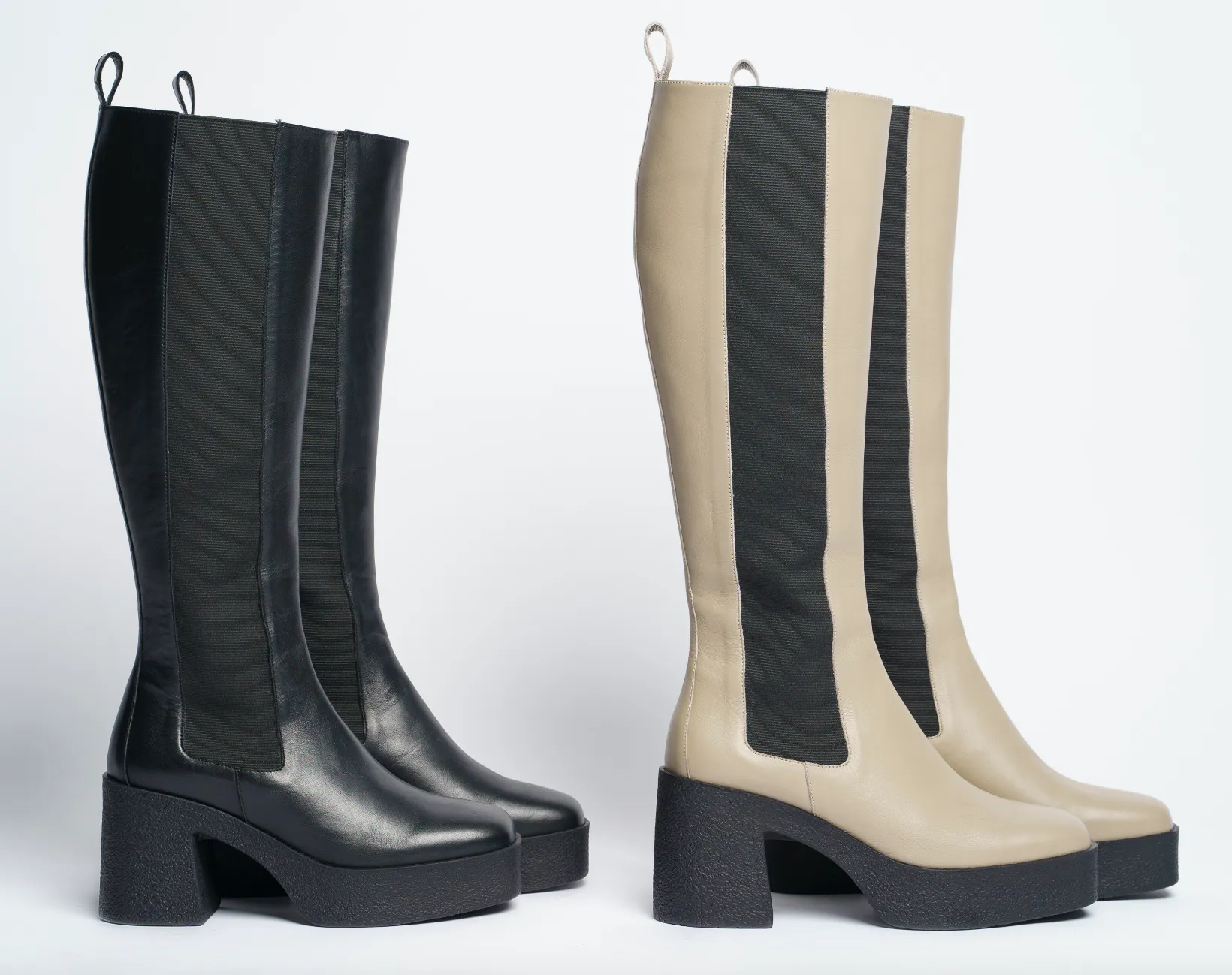 Momoko Taupe Knee-High Leather Chelsea Boots