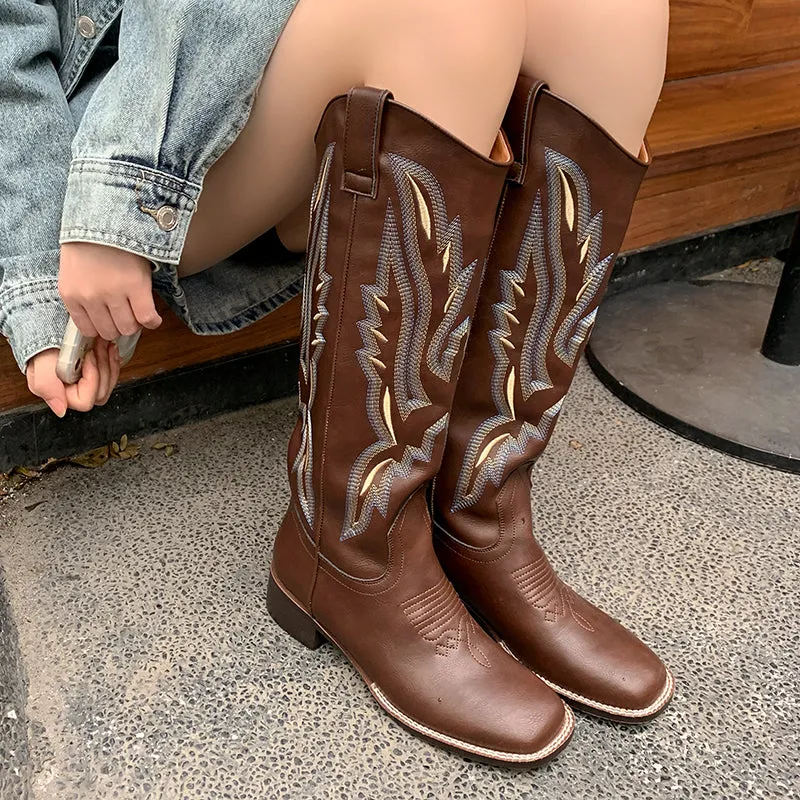 Naima Dark Brown Knee High Cowgirl Boots