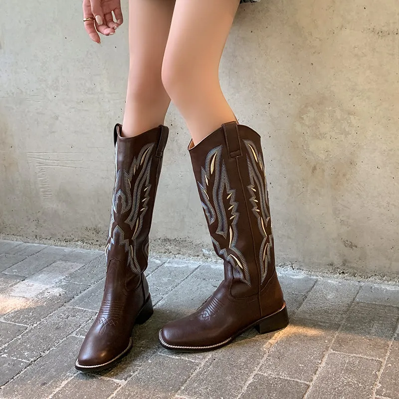 Naima Dark Brown Knee High Cowgirl Boots