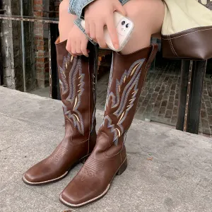 Naima Dark Brown Knee High Cowgirl Boots