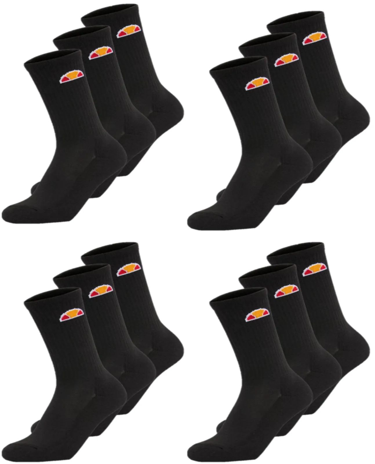 Pack of 3 Ellesse Mens Socks Black Mens Sports Socks Gym Running Crew Socks