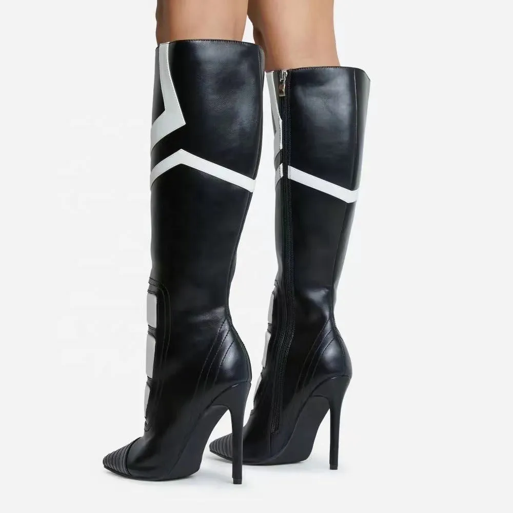 Patchwork Pointed Toe Knee-High Boots