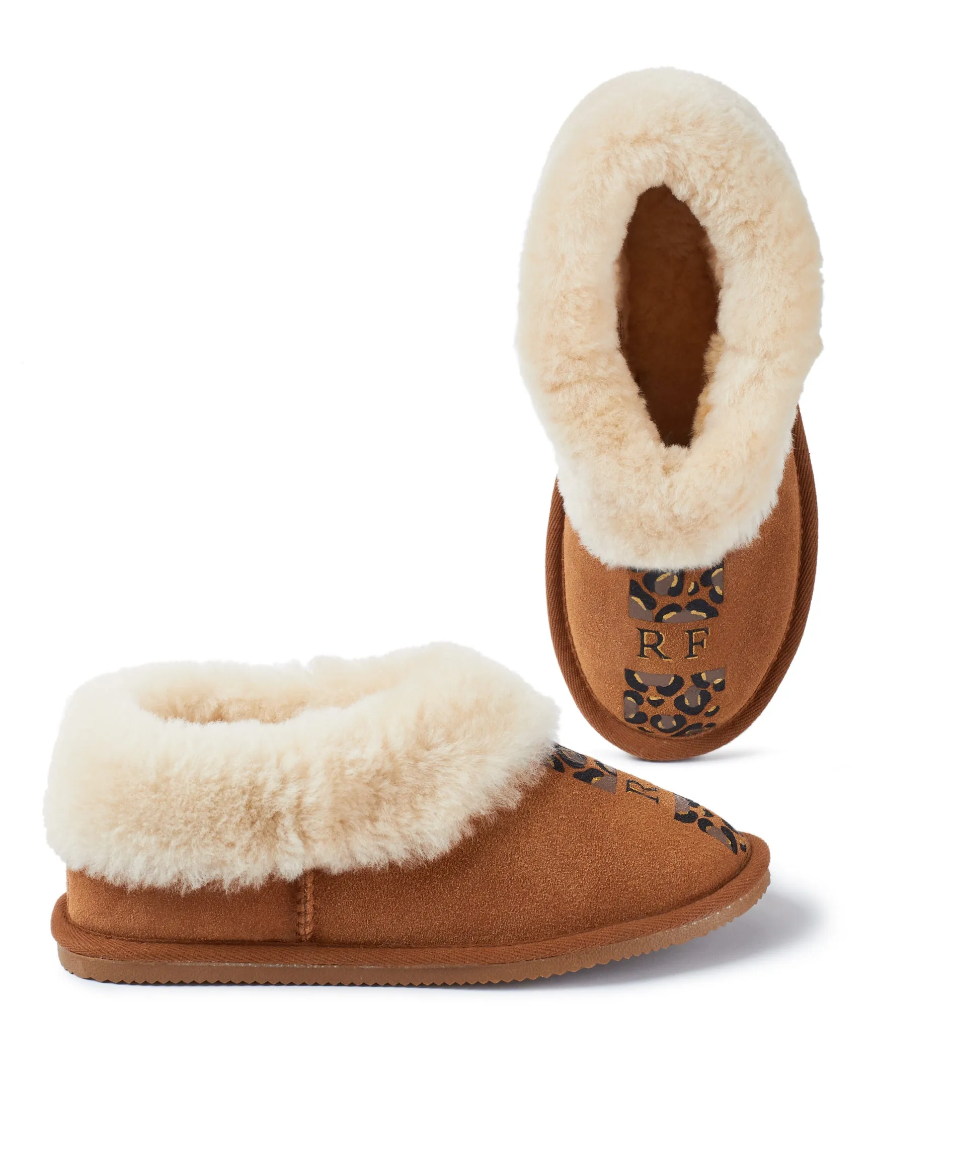 Personalised Womens Leopard Snug Sheepskin Slippers