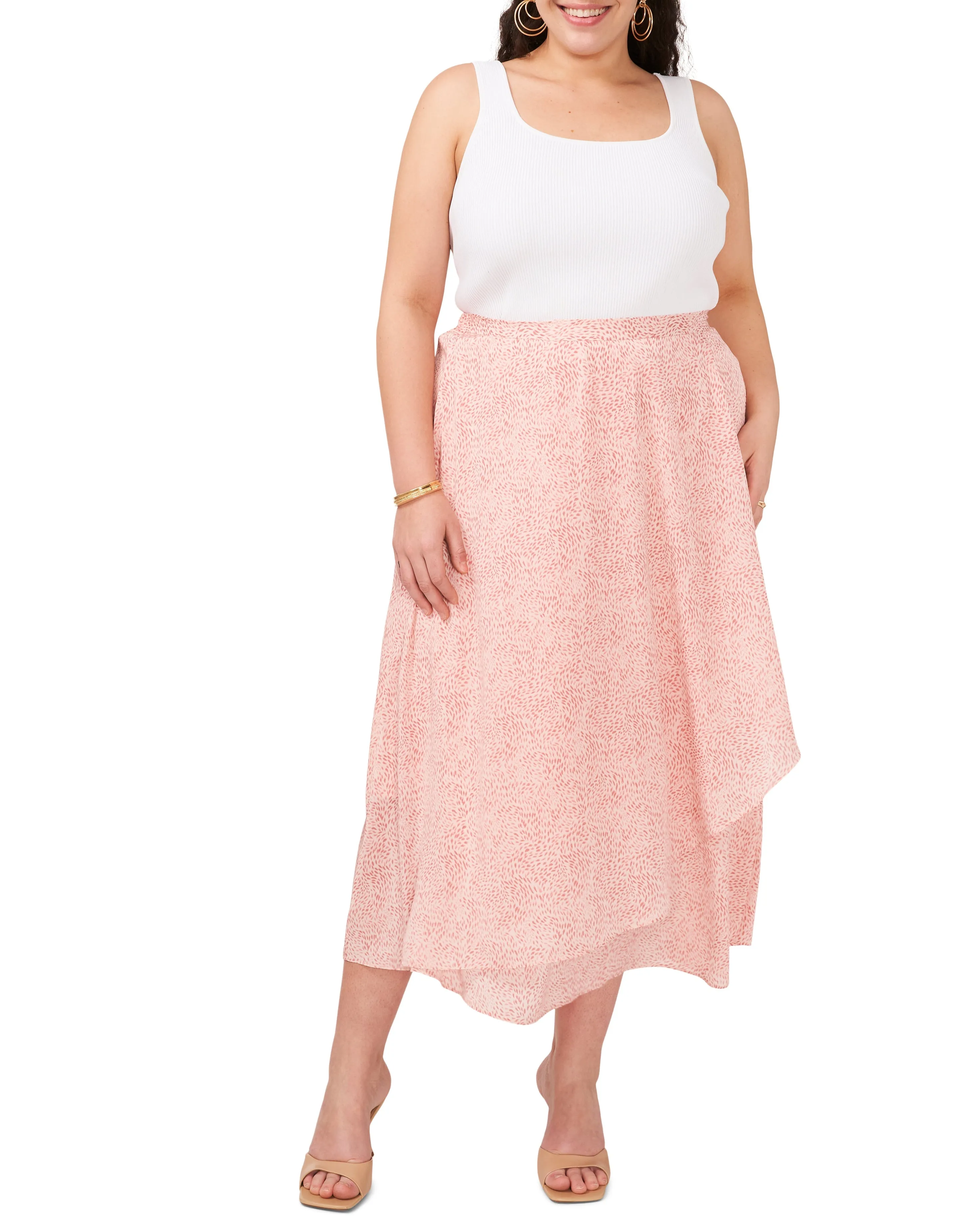 Plus-Size Swirling-Dot-Print Crossover Midi Skirt