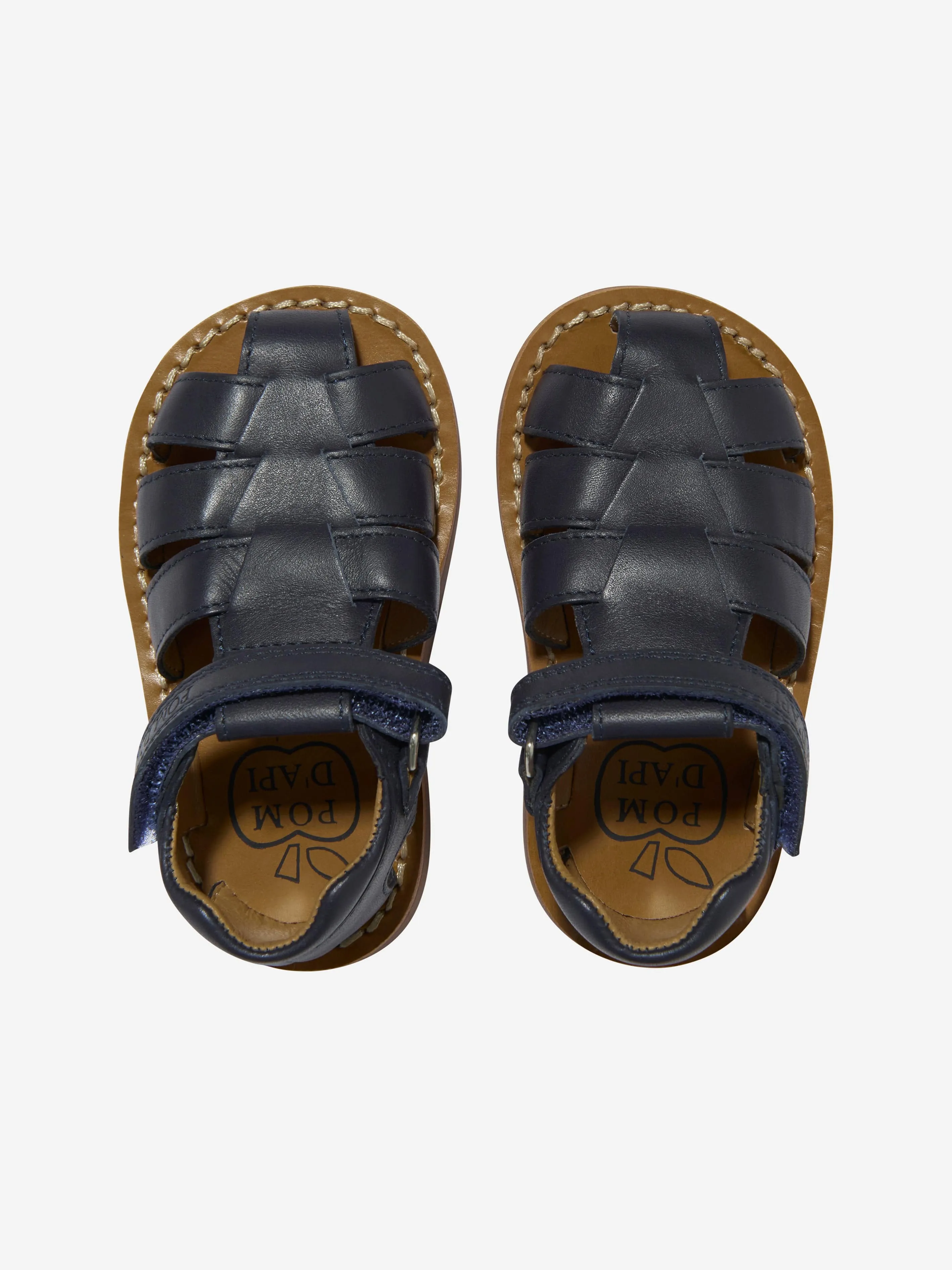 Pom D'Api Kids Leather Waff Papy Sandals in Navy