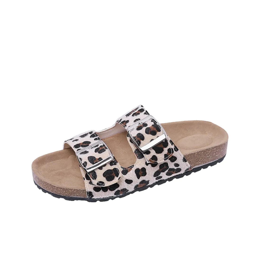 Pre Order:  Casual Retro Leopard Print Belt Buckle Slippers