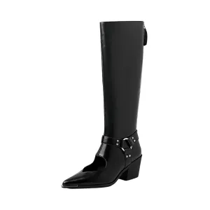 Pre Order:  Cutout Heart Leather Knee Boots